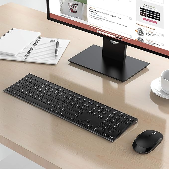 Wireless Keyboard and Mouse, Vssoplor 2.4GHz Rechargeable Compact Quiet Full-Size Keyboard and Mouse Combo with Nano USB Receiver for Windows, Laptop, PC, Notebook-Black
