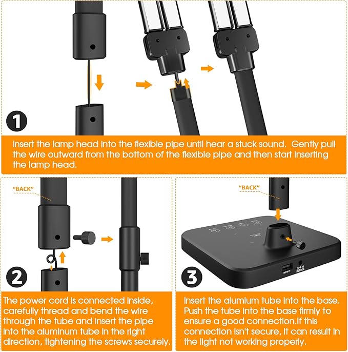 ShineTech LED Desk Lamp for Home Office, 24W Double Head Desk Light with Wireless Charging, USB Port, 25 Lighting Modes Adjustable Gooseneck Lamps