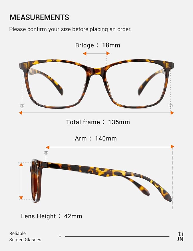 TIJN Blue Light Blocking Glasses for Women Men TR90 Frame Square Nerd Eyeglasses Anti Blue Ray Computer Screen Glasses