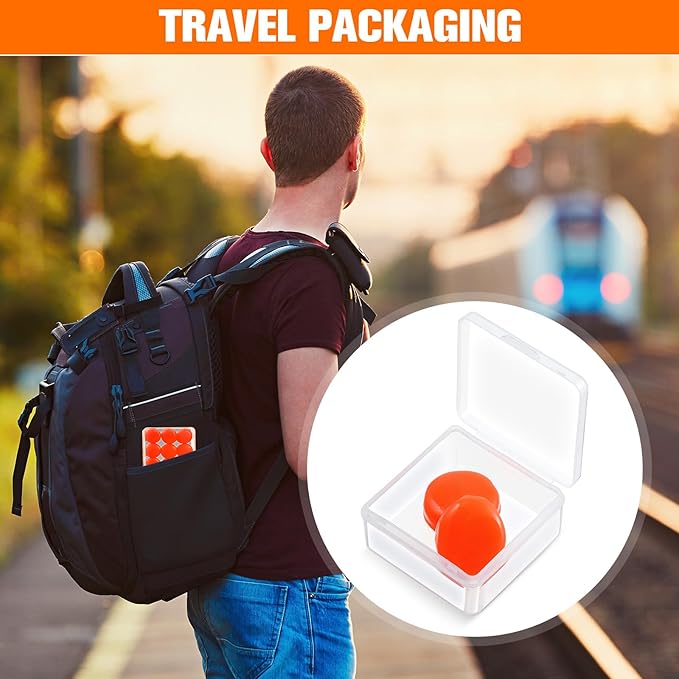 Frienda 21 Pairs Ear Plugs for Sleeping Reusable Moldable Silicone Earplugs Soft Noise Cancelling Earplugs Sound Blocking Ear Plugs with Case for Swimming Concert 32dB NRR (Orange)
