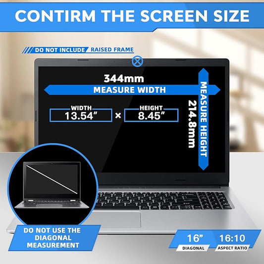 ZOEGAA 16 Inch Laptop Privacy Screen Filter for 16:10 Widescreen Display 13.54"x8.45" - Laptop Screen Privacy Shield and Anti Blue Light Anti Glare Screen Protector