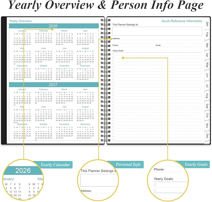 2026 Daily & Monthly Planner - One Page Per Day, Daily Planner from January 2026 - December 2026, Planner 2026 with 12 Monthly Tabs, 8.5" x 11", Black