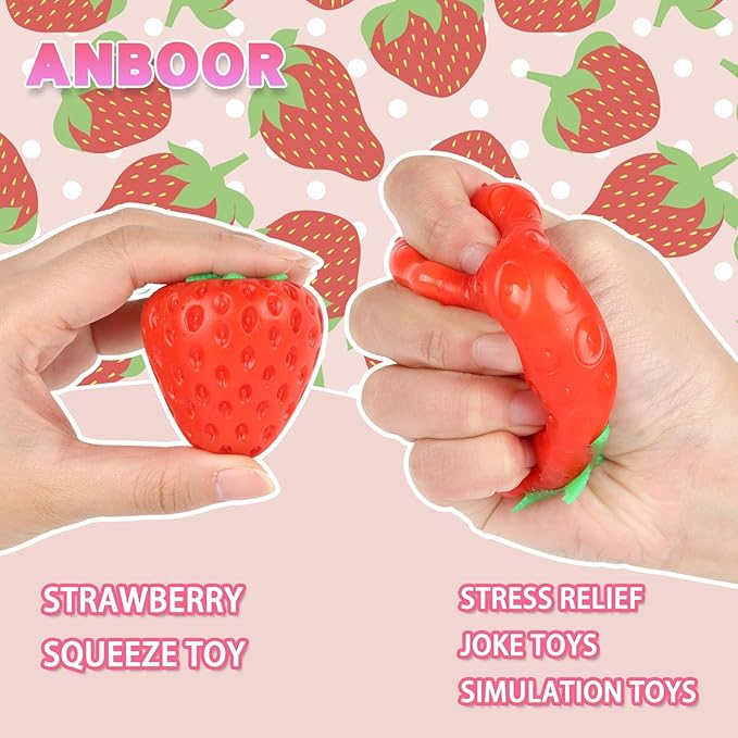 Anboor Strawberry Squishies Toy Simulation Strawberry Stress Balls Fruit Sensory Toys for Anxiety Relief