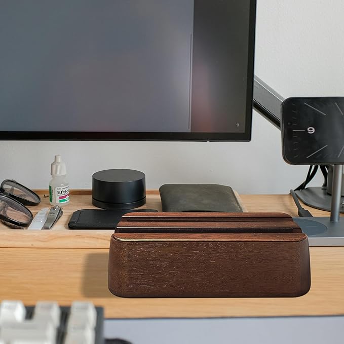 Vertical Laptop Stand, Dual Slot Wood Laptop Holder for Desk, 0.7" Width Fits All MacBook/Surface pro