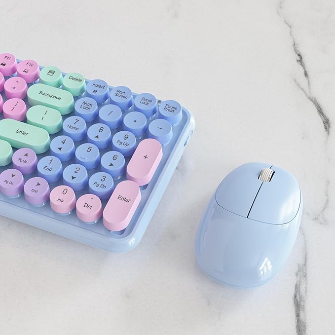 Wireless Keyboards and Mouse Combos, UBOTIE Colorful Gradient Rainbow Colored Retro Typewriter Flexible Keyboard, 2.4GHz Connection and Optical Mouse