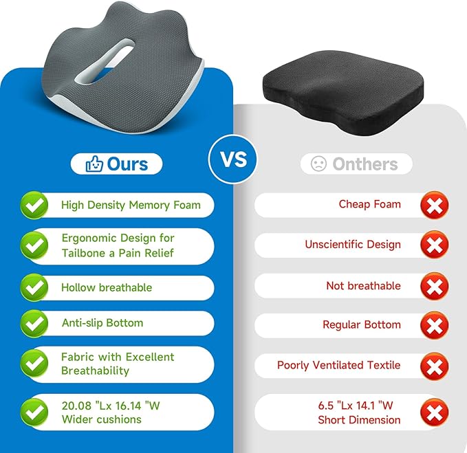 X-Large Car Seat Cushions for Driving ,Comfort Memory Foam Car Cushions for Driving for Back, Hip & Tailbone Pain Relief – Non-Slip Booster Pad for Short Drivers, Auto, Office Chair, Wheelchair