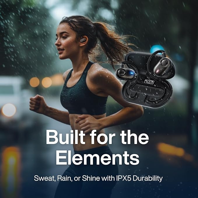 Open Ear Earbuds, Open Ear Headphones with 16mm Speakers, Bluetooth 5.4 Wireless, Biaxial Rotation, Lightweight, 20H Playtime, Over Ear Bluetooth Headphones for Running, Workout, IPX5 Waterproof