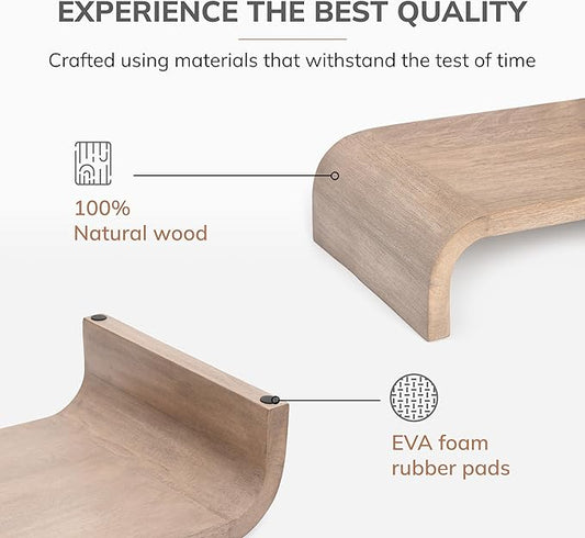 Anji Mountain Wood Monitor Stand Riser Desk Desktop Organizer Table for Home, Office Workspace, Laptop Riser, Ergonomic Design Stand for Gaming Setup, Biscotti