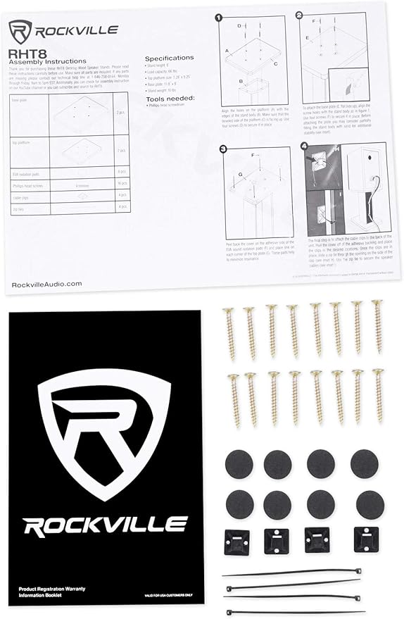 Rockville Pair RHT8C 8" Desktop Speaker Stands, 66 lbs. Capacity, Wood Finish, Resonance-Free, Cable Management, Isolation Pads, for Bookshelf/Studio Monitors