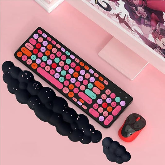 Cloud Wrist Rest Set for Keyboard and Mouse, Includes Cute Coaster, with Computers and Laptops (Black Star Set)