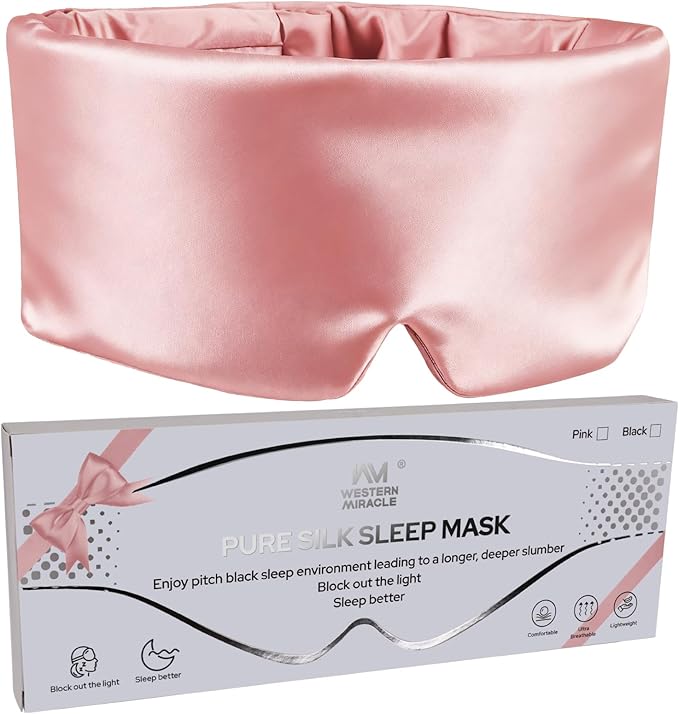 Mulberry Silk Sleep Mask for Men & Women - 100% Light Blocking Blackout Eye Mask for Side Sleepers, Adjustable Fit for All Heads, Soft Zero Pressure Comfort, Unisex Travel Eye Cover(Pink)