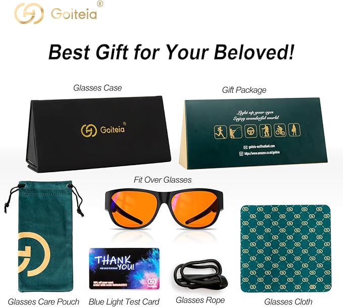 Goiteia Orange Blue Light Blocking Fit Over Glasses-Amber Blue Light Glasses Over Glasses for Better Sleep/Eyes Strain