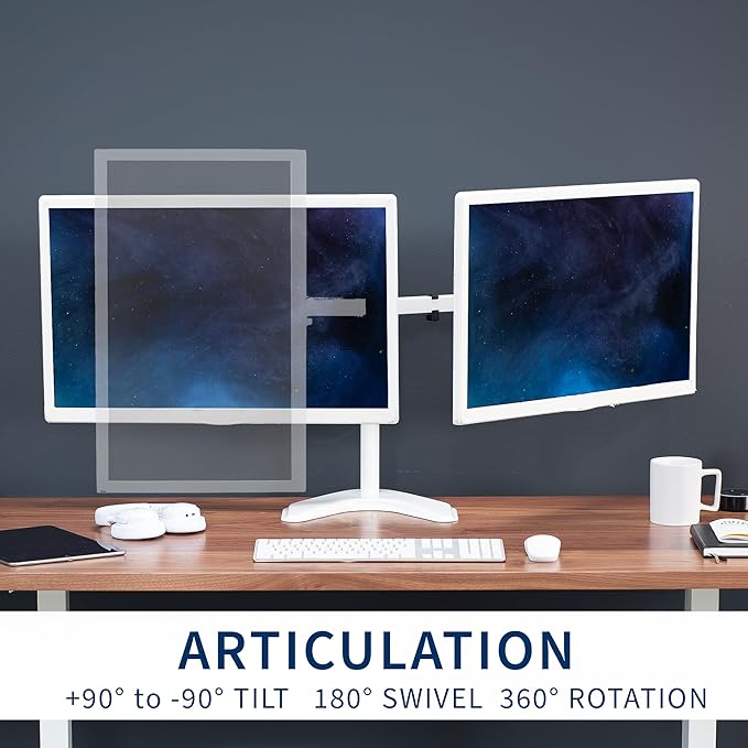 VIVO Dual LED LCD Monitor Mount, Free-Standing Desk Stand for 2 Screens up to 32 Inch, Heavy-Duty Fully Adjustable Arms with Max VESA 100x100mm, White, STAND-V032FW