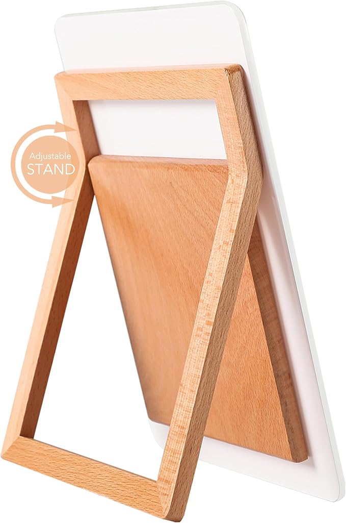 Desktop Glass Whiteboard with Reversible Wood Stand, Small White Board, Mini Dry Erase Whiteboard Easel for Desk, Reusable Desk Notepad 9.5"x6.7" for Home, Office, Accessories Included, Yeoux