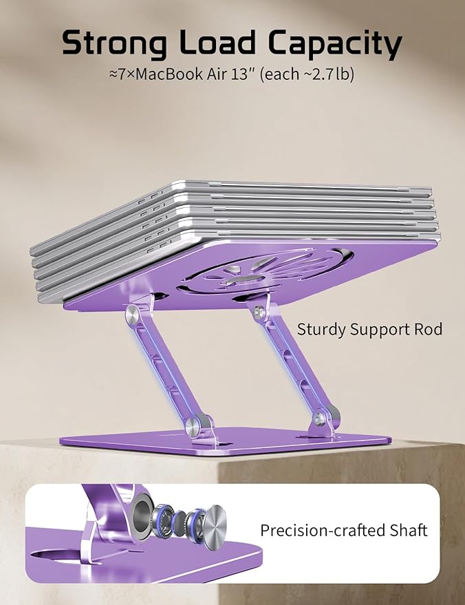 Aluminum Laptop Stand for Desk – Adjustable Ergonomic Laptop Riser, Foldable & Portable Holder Fit for MacBook & 10"-16" Laptops for Office, Home & Travel,Purple