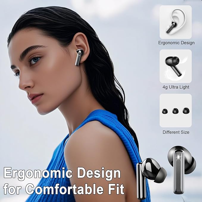 Wireless Earbuds, Bluetooth 5.4 Headphones with HiFi Stereo, in Ear Earphones with 4 ENC Mics, 48H Bluetooth Earbuds with LED Display Charging Case, IP7 Waterproof Ear Buds for Android iOS Black