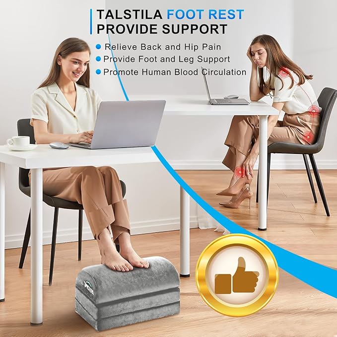 TALSTILA Foot Rest for Under Desk at Work, Under Desk Footrest, Ergonomic 3 Adjustable Heights Footrests, Footrest with Feet Warm Pocket, for Office Desks & Office Chair - Back & Leg Hip Pain Relief