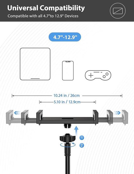 Tablet Stand Holder for Bed, Gooseneck Mount with Adjustable Flexible Arm Compatible with iPad Air Pro Mini, Samsung Tab, Nintendo Switch Kindle Other 4.7"-12.9" Device