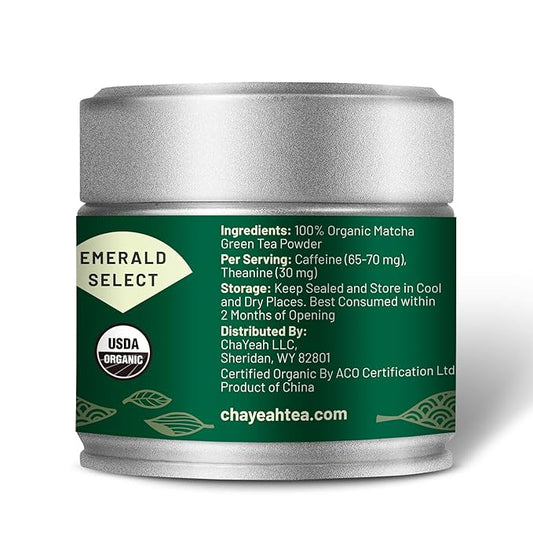 CHAYEAH, Emerald Select Matcha – Organic Ceremonial Grade Matcha Green Tea Powder, Premium First Harvest (1.06 oz Tin)