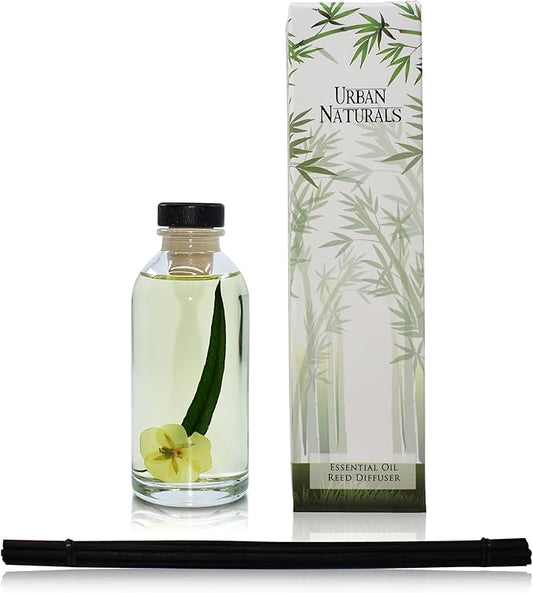 Urban Naturals Lemongrass Verbena Reed Diffuser Scented Sticks Set | (Refresh + Renew) Mind & Body Aromatherapy Collection | Essential Oil Botanical Room Scent