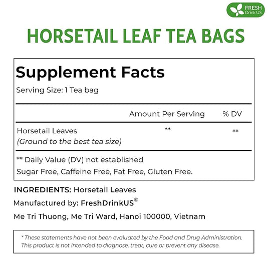 FreshDrinkUS, Premium 120 Horsetail Leaf Tea Bags, 100% Natural & Pure from Horsetail Loose Leaves Herbal Tea. Made with Natural Material Tea Bags. No Sugar, No Caffeine, No Gluten, Vegan.