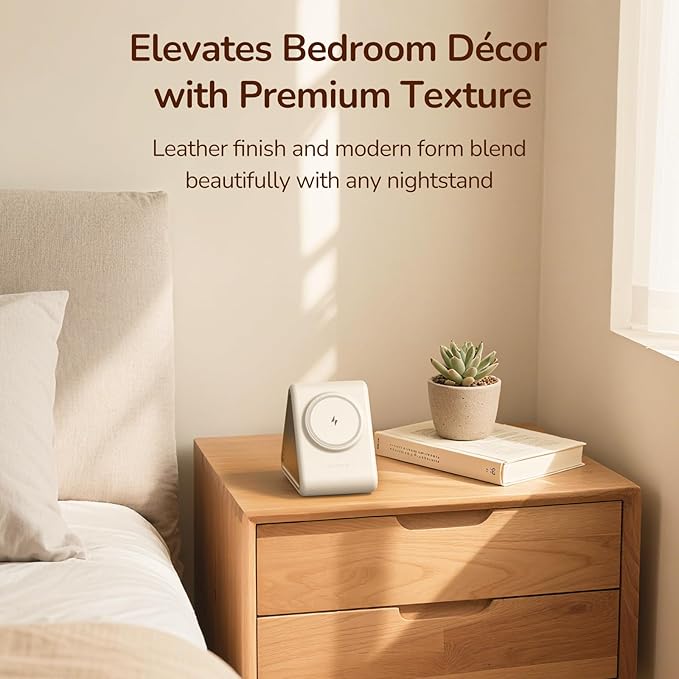 Housbay Sound Machine with Magnetic Wireless Charger for iPhone,2-in-1 Design for Clutter-Free Nightstand,Dual-Speaker Stereo Sound for Sleeping - Cream