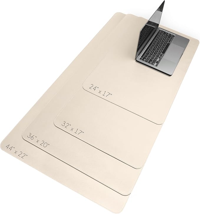Vine Creations Leather Desk Mat, 44" x 22" - Desk Protector Pad, PU Leather, Large Non-Slip Mouse Pad & Blotter, Beige