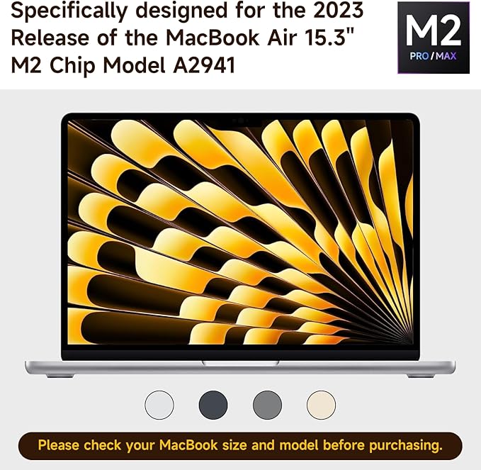 Removable Tempered Glass Screen Protector for 2023-2025 Apple Macbook Air 15.3 Inch M2/M3/M4 Chip, 9H Hardness, No Bubbles or Lines, Anti-Scratch, Anti-Fingerprint, Clear