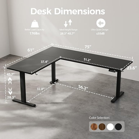 Agilestic 75 Inch L Shaped Standing Desk Adjustable Height, Corner Standing Desk, Sit Stand Up Computer Table, Splice Board, Black
