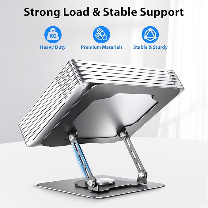 Laptop Stand, Adjustable Metal Computer Stand with 360ยฐ Rotating Base, Ergonomic Foldable Laptop Riser for Desk, Portable Laptop Stand Mount for All 10-16" Laptops and Notebooks, Space Gray