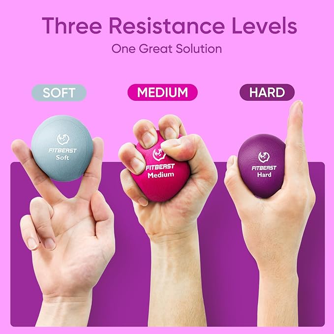 FitBeast Grip Strength Trainer โ 6 Pieces Hand Therapy Kit with Finger Extension Exerciser & Stress Balls for Adults, Rehab & Strength Training โ for Men, Women, and Seniors
