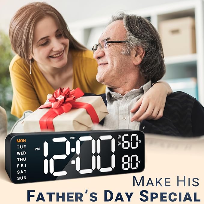 10" Digital Wall Clock: Dual Alarm Wall Mount Decor Clock for Living Room Classroom Office Desk, House Warming Gifts New Home Decor, Gift for Mom Dad Seniors Teen White