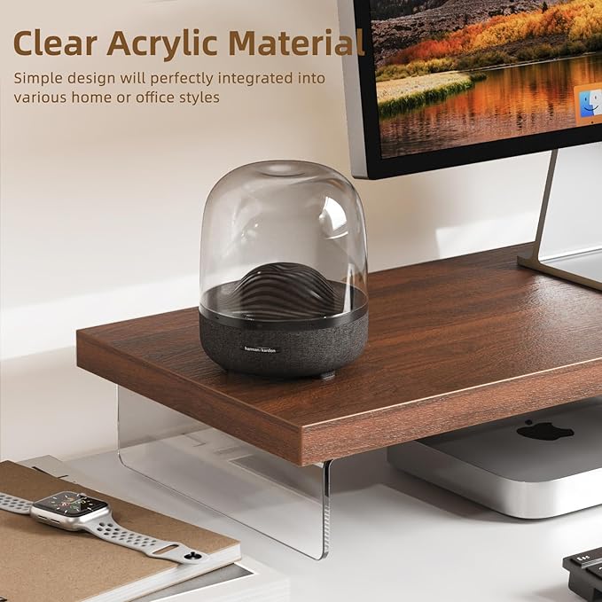 Monitor Stand Riser, Wood & Acrylic Computer Monitor Stand Desk Desktop Organizer Table for Home, Office Workspace, Laptop Riser, Printer, PC & TV Screen Riser