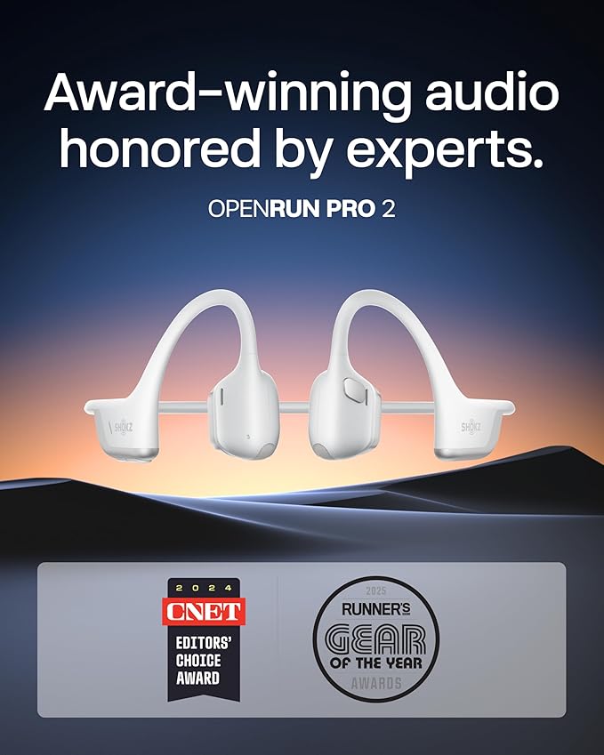SHOKZ New OpenRun Pro 2 - Open-Ear, Bone Conduction Sport Headphones - with Reflective Strip - Sweat Resistant, Workout Headphones - Secure, Wireless, Comfortable Fit-Deep Bass and Smart Mic App