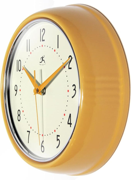 Infinity Instruments LTD. Retro 15 inch Mid Century Modern Kitchen Diner Wall Clock Quartz Movement Retro Wall Clock Decorative (Saffron Yellow)