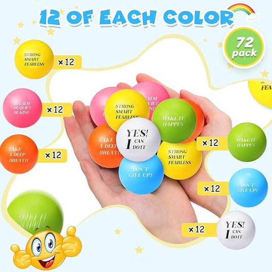 Jerify 72 Pcs Motivational Stress Balls Bulk Inspirational Stress Balls Colorful Foam for Adults Hand Exercise Small Therapy Fidget Relief Anxiety Toys for Coworkers Gifts Fidget