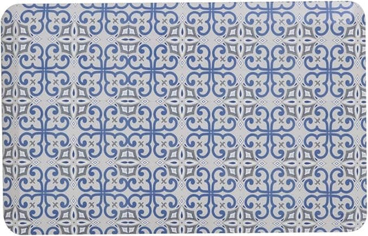 Mabel Home Anti Fatigue Floor Mat- 3 Size(20x32 & 20x39 & 24x70),16 Colors - Standing Desk Mat-Kitchen Floor Mat-Stain ResistantHome Non-Slip Bottom, Extra Soft (Blue&Pattern, 20" x 32")