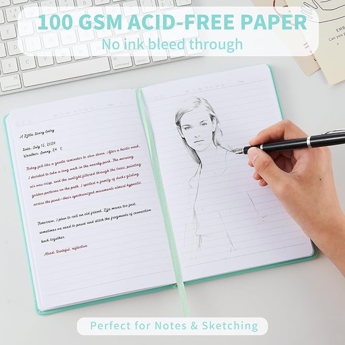 Hardcover Notebooks, A5 Lined Journals Notebook for Writing 160 Pages, 8.2 x 5.5 inch, Green Classic Ruled Notebooks for College/Work/Travel (Green, 1 Pack)