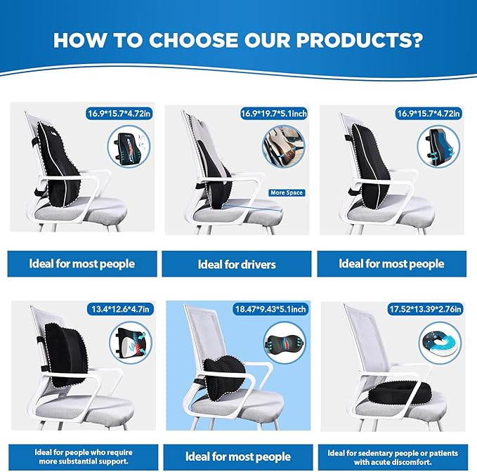 Lumbar Support Pillow for Office Chair Car Back Support Pillow, Memory Foam Gaming Chair Desk Chair Back Cushion for Lower Back Pain Relief, Ergonomic Back Rest