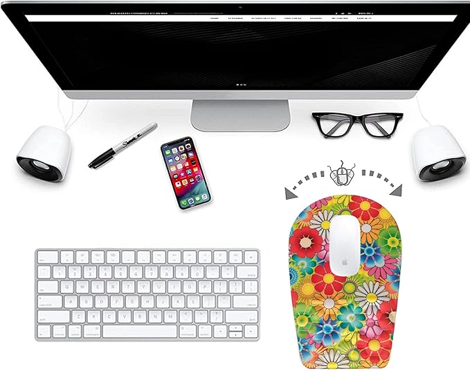 Ergonomic Mouse Pad Wrist Support,Upgrade Mousepad with Massage Design,Non-Slip PU Base Desktop Mouse Pads for Pain Relief, Computer, Office & Home,12 x 8 in(F-Colorful Flower)