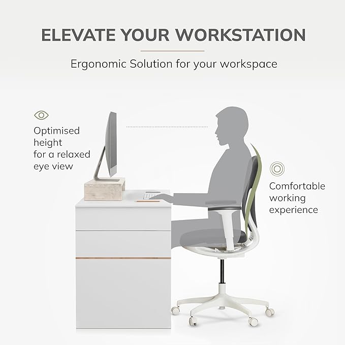 Anji Mountain Wooden Monitor Stand - Elegant Monitor Riser,Perfect Monitor Stand for Desk Organization, Durable Wood Construction monitor stands,Enhances Ergonomics and Workspace Efficiency,White Wash