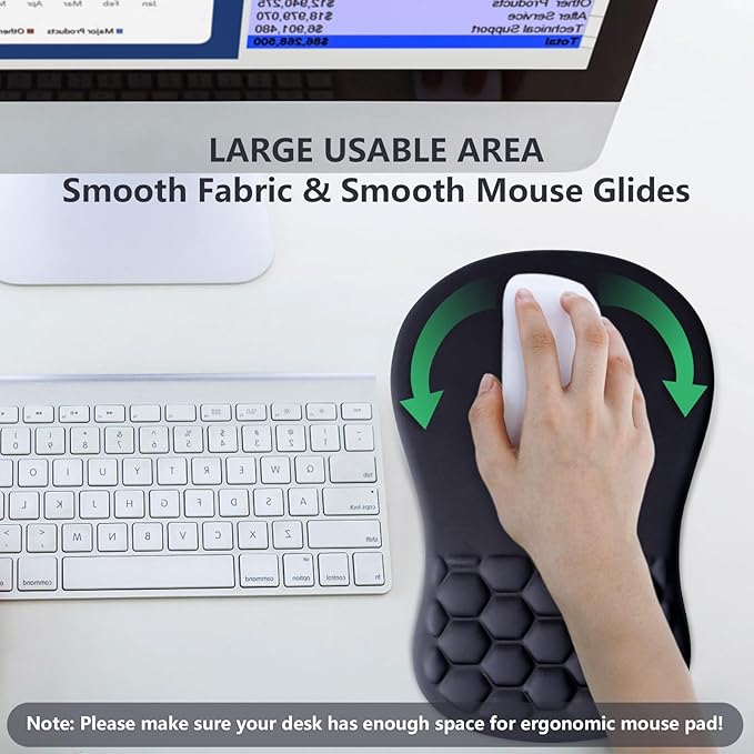 Mouse Pad Wrist Support, Ergonomic Mouse Pad with Wrist Rest, Comfortable Computer Mouse Pad for Laptop, Pain Relief Mousepad with Non-Slip PU Base Black