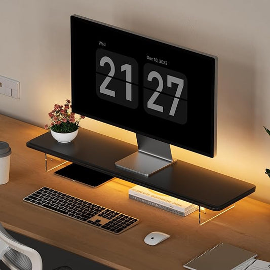 Monitor Stand Riser,31.5-Inch LED Light Wood Computer Monitor Stand with Adjustable Acrylic Legs,Desk Accessories Desktop Organizer Stand for Computer,Laptop,Printer,PC TV Screen Riser,Black