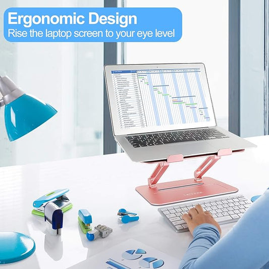 Urmust Adjustable Laptop Stand for Desk Aluminum Computer Stand for Laptop Riser Holder Notebook Stand Compatible with MacBook Air Pro Ultrabook All Laptops 11-17 inch (Rose Gold)