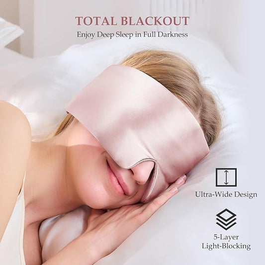 100% Mulberry Silk Sleep Mask, Large Size Travel Eye Masks for Side Sleepers, Adjustable Sleeping Mask for Women and Men, 100% Blackout Eye Mask for Sleeping Soft Pink