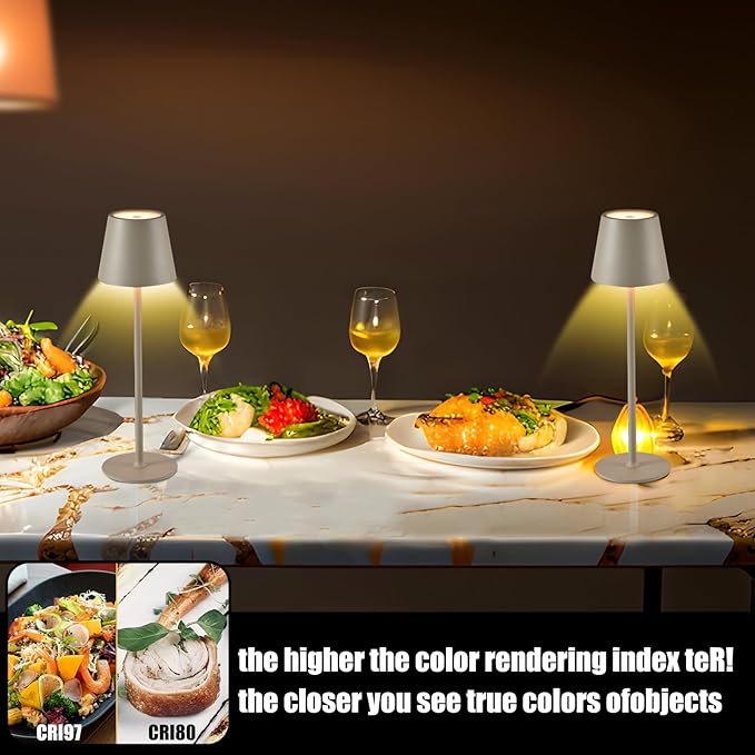 2 Pack Cordless Table Lamp,Portable LED Desk Lamp, 6000mAh Battery Operated, 3 Color Stepless Dimming Up, for Restaurant/Bedroom/Bars/Outdoor Party/Camping/Coffee Shop Night Light