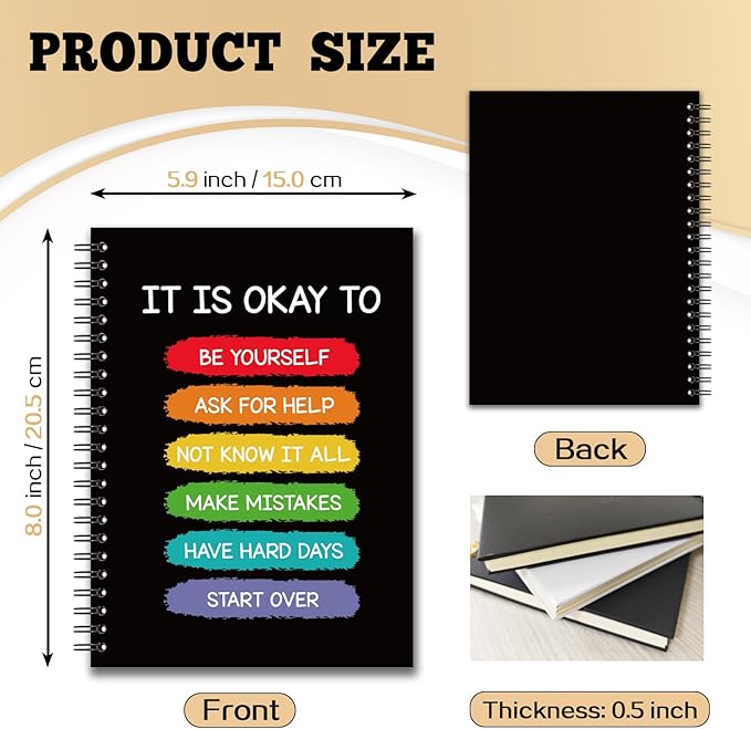 YAZMEEN Inspirational Blank Spiral Notebook(160 Pages) It is Okay to Be Yourself Hardcover Notebook Mental Health Awareness Gift Funny Motivational Gift Journal for Teen Teacher Student Office Work