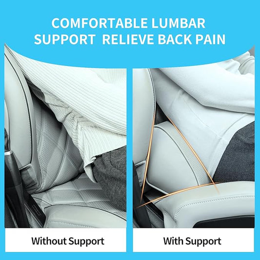 Lumbar Support Pillow for Car Seat and Office Chair, Gaming Chair, Ergonomic Memory Foam Back Cushion Lower Back Pain Relief, Luxury Leather Back Support Pillow, Gray, 1 Pack