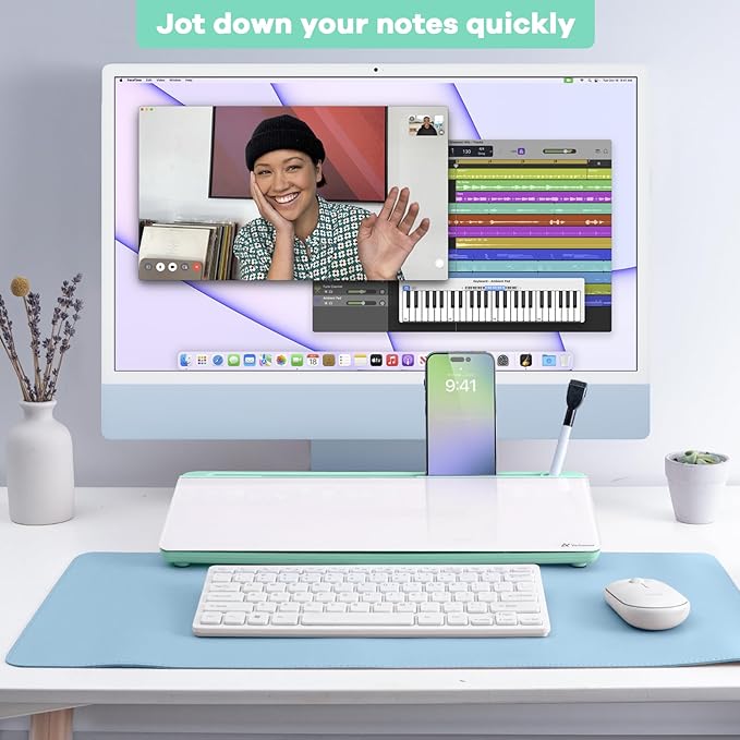 Varhomax Glass Desk Whiteboard with Storage, Desktop Dry Erase White Board to-do List Memo Keyboard Stand for Home Office and School Supplies (Green)