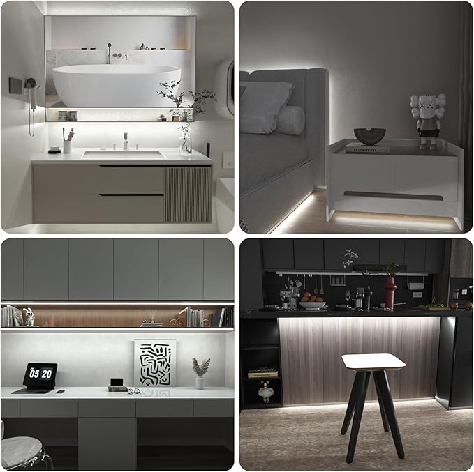 WOBANE Dimmable COB LED Strip Light, 9.8ft Under Cabinet Lighting with Remote Control, 6000K White, Kitchen, Ceiling, Room, Closet, Counter, CRI90+, 1500lm, Timing, ETL Adapter